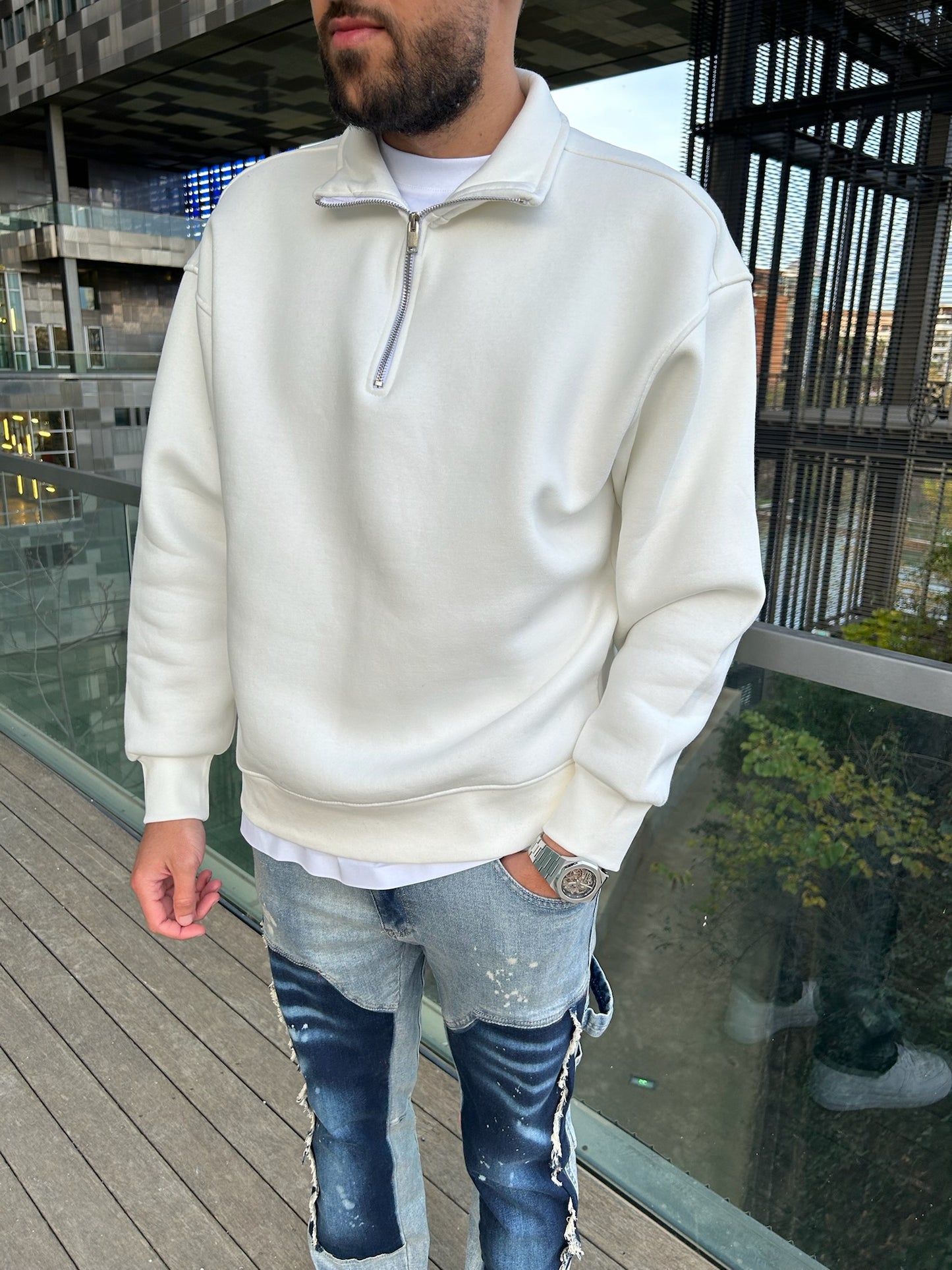 PULL ZIPPED BLANC
