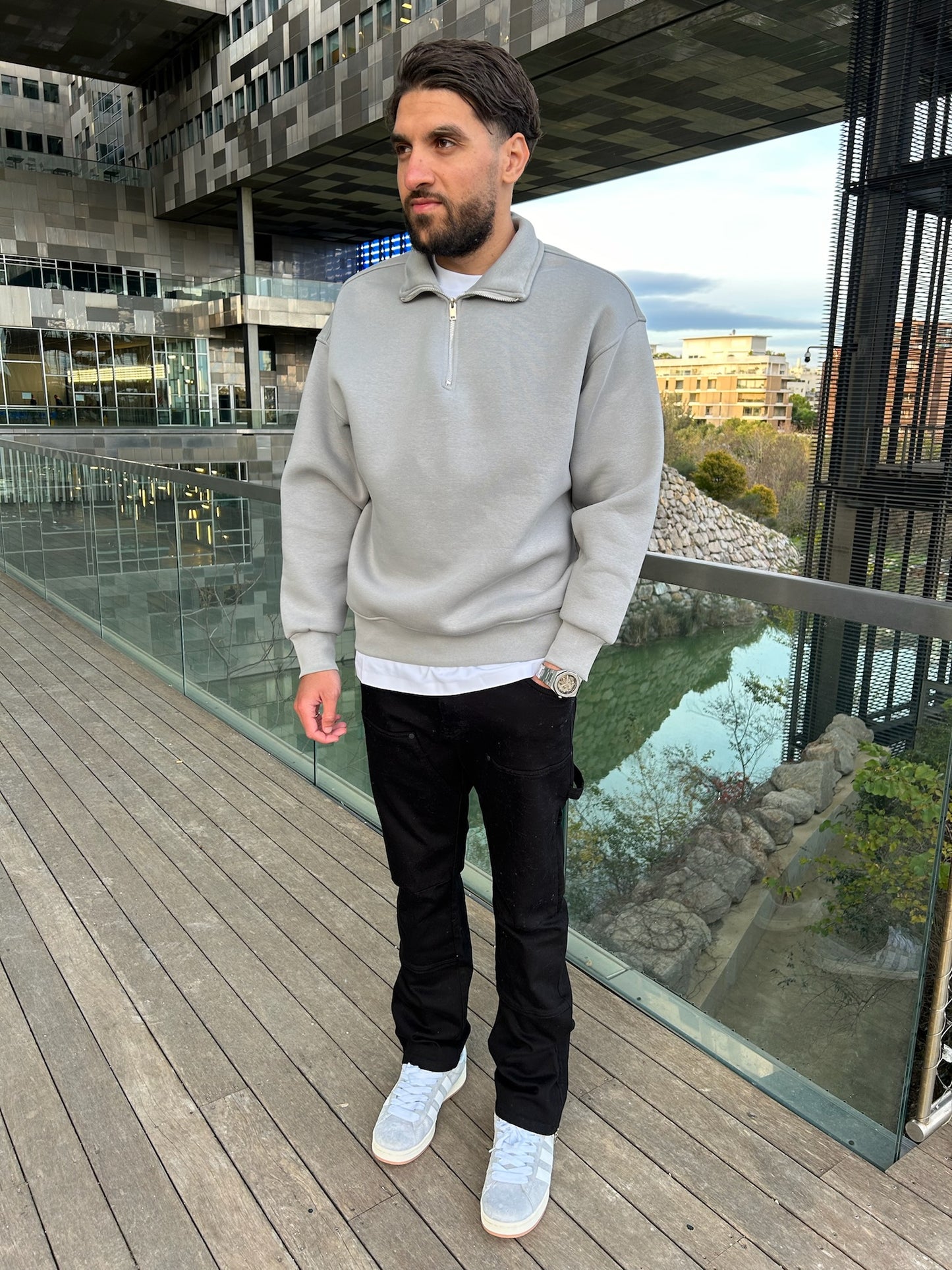 PULL ZIPPED GRIS