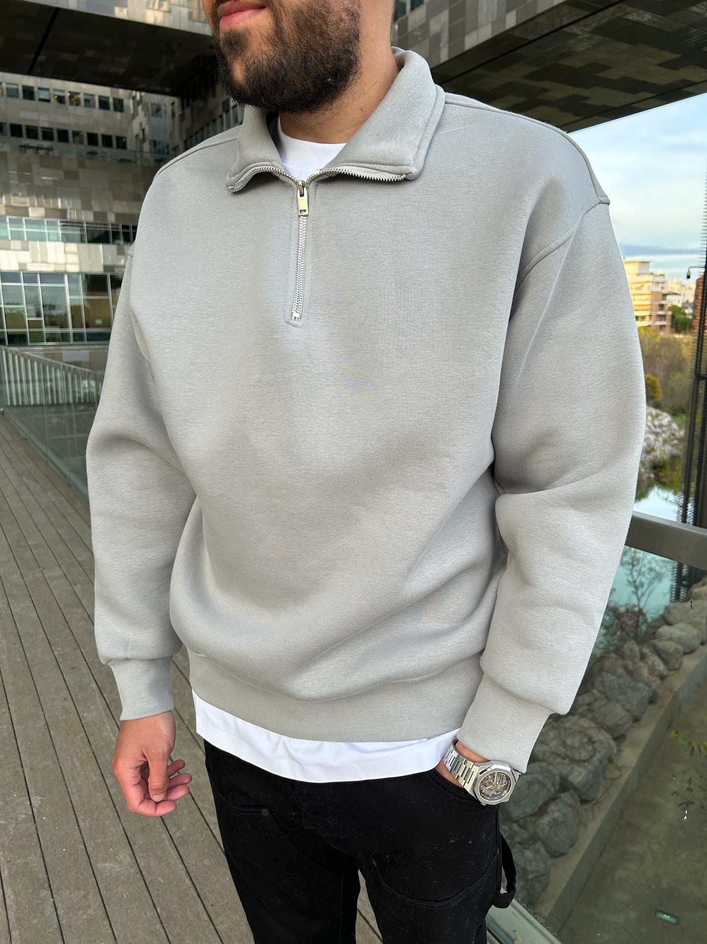 PULL ZIPPED GRIS