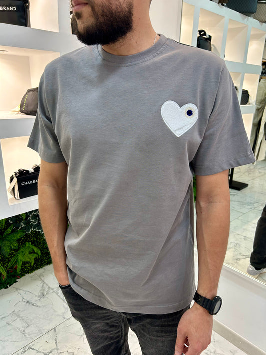 T-SHIRT COEUR GRIS/BLANC