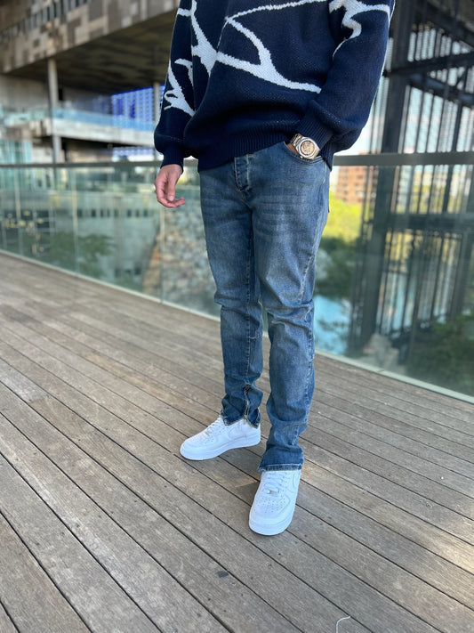 JEANS ZIPPÉ BLEU