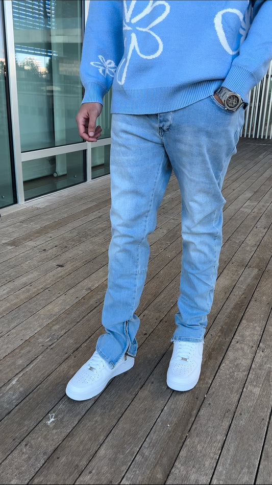 JEANS ZIPPÉ BLEU CIEL