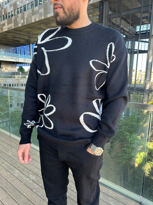 PULL FLEURS NOIR